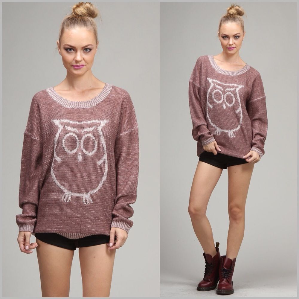 Mauve Owl Design Sweater